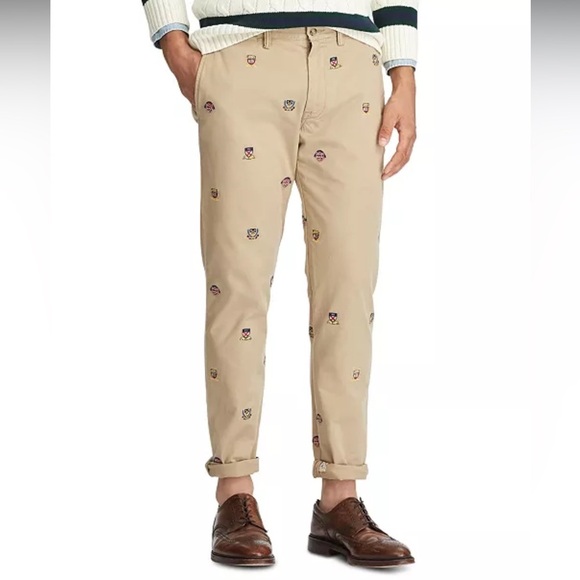 Polo Ralph Lauren Classic Fit Embroidered Crest Emblem Khaki Chino Trouser 33x32 - Picture 1 of 12